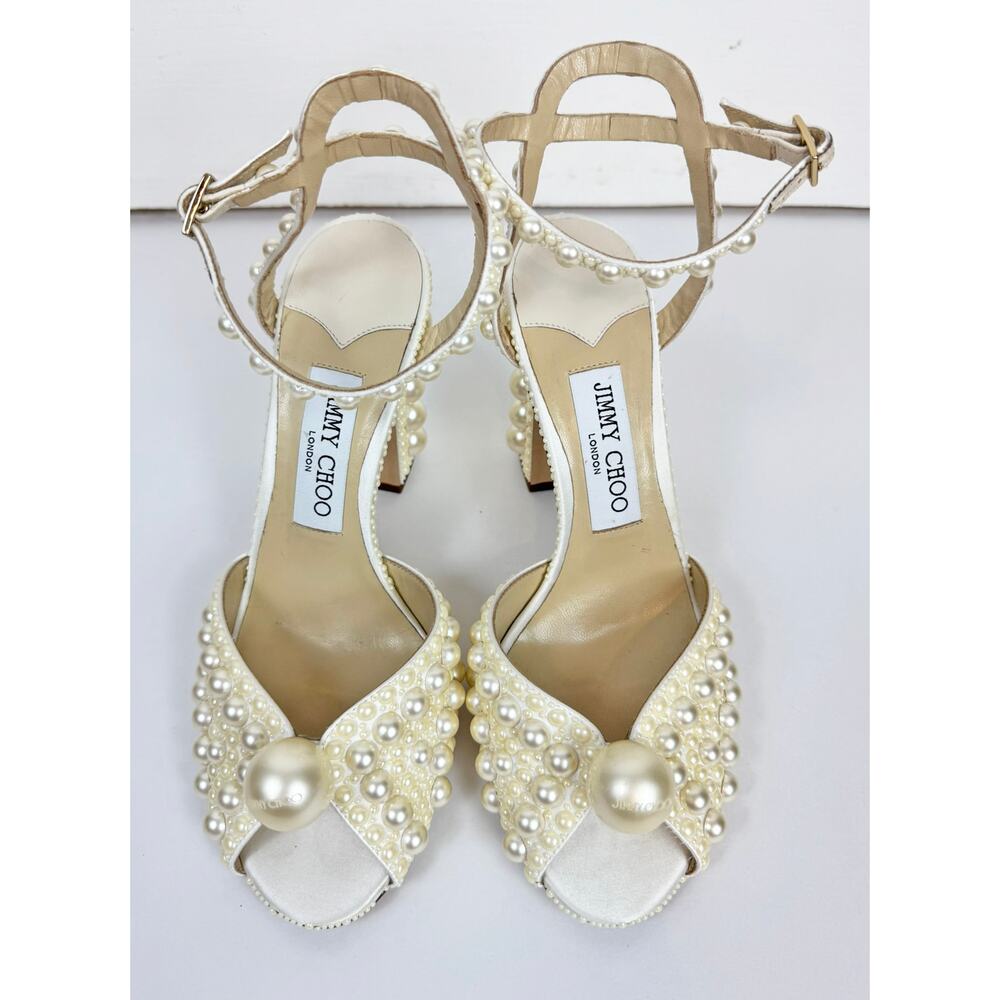 ❗️SOLD❗️JIMMY CHOO SACARIA 100 PEARL EMBELLISHED BLOCK HEEL SANDALS - Picture 5 of 11